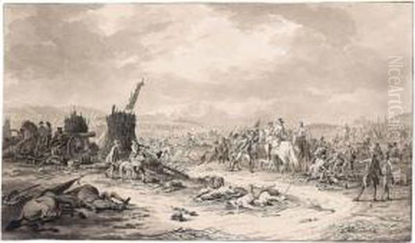 Mounted Officers Inspecting A Battlefield - view 1
