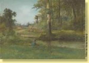 Pecheur Au Bord De La Riviere by Henri Langerock