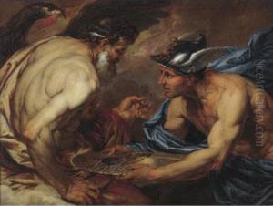 Mercury Presenting Thunderbolts To Jupiter by Giovanni Battista Langetti