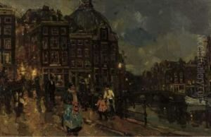 Avondstemming: On The Bridge By The Nieuwedijk And Singel, Amsterdam by Frans Langeveld