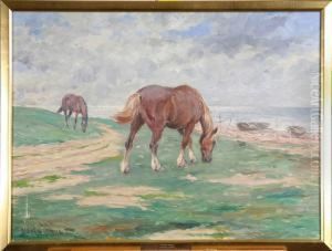 "betande Hastar", Signerad O Daterad Alex. Langlet 34 by Alexander Langlet