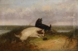 Deux Fox Au Terrier by J. Langlois