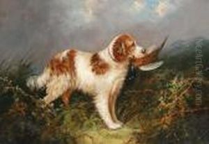 A Setter With A Pheasant; Two Dogs In Astable by J. Langlois