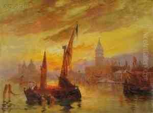 Sunset In The Harbor by Walter Franklin Lansil