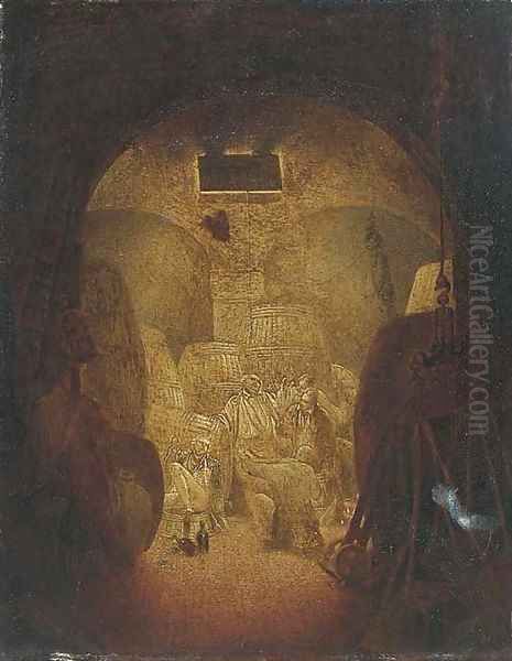 Drunken sailors in a wine cellar, shaded as a skull - view 1
