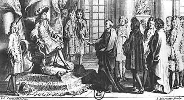 Members of the French Academy presenting the dictionary to Louis XIV 1638-1715 in 1694 - view 1