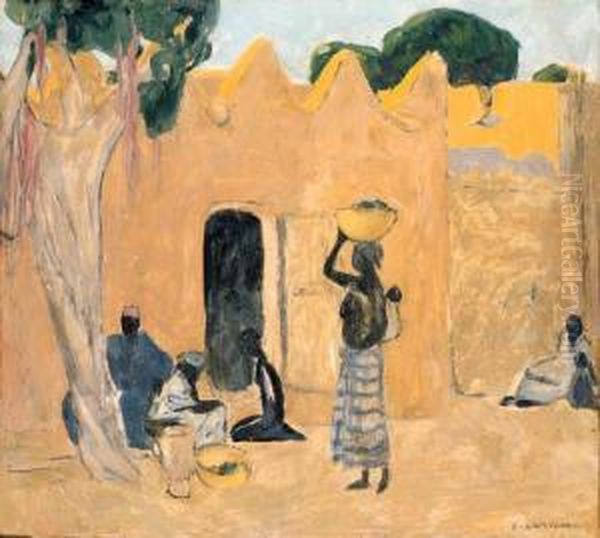 Group Of Africans By The Wall - view 1