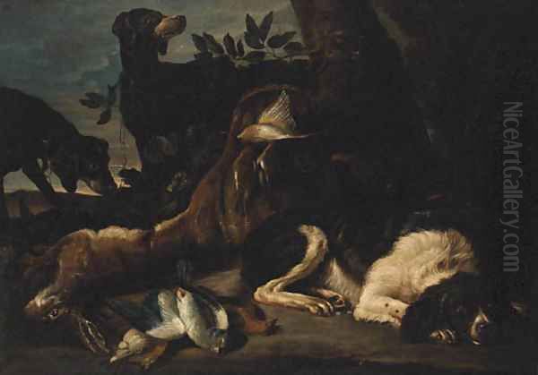 A Hunt Still Life with Hounds and a Spaniel guarding dead Game - view 1