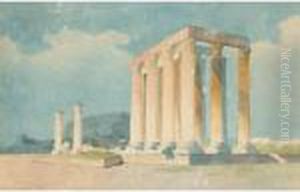A View Of The Acropolis & A View Of The Temple Of Olympus Zeus by Giovanni Giordano Lanza