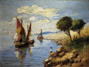 Bateau De Peche Sur La Mer by Georgi Alexandrovich Lapchine
