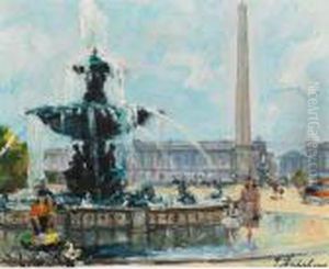 Fountain In The Place De Concorde, Paris by Georgi Alexandrovich Lapchine
