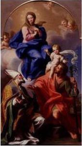 Madonna In Glory With Saint Christopher And A Martyred Bishop Saint by Gaetano Lapis