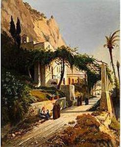 Monche Und Eine Italienerin Mit Kind Vor Einem Kloster Bei Amalfi by Louis Auguste Lapito