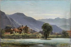 Village Au Pied Des Montagnes by Louis Auguste Lapito