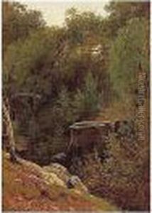 Wooded Landscape With An Artist Sketching In The Foreground by Louis Auguste Lapito
