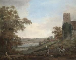 Rochester From The Banks Of The Medway With The Castle And Bridge Beyond by John Laporte