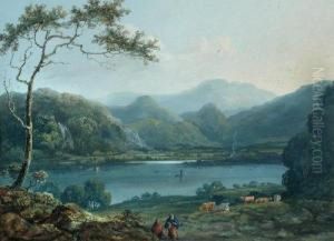 Lakelandlandscape With Walkers 
And Cattle Gouache 30 X 40cm Provenance:private Collection by John Laporte