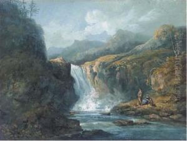 Anglers Before A Waterfall - view 1
