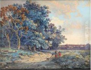 Figures On A Track; Cattle Grazing by John Laporte