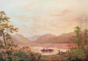 View On Lake Windermere With A Ferry Transporting Figures Andcattle, Cumbria