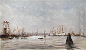 The Harbour Of Amsterdam On A Festive Day by Charles Lapostolet