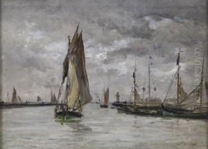 Rentree Des Barques De Peche A Trouville by Charles Lapostolet