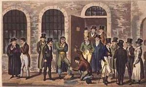 Tom Jerry and Logic visiting condemned prisoners at Newgate Prison by I. Robert and George Cruikshank
