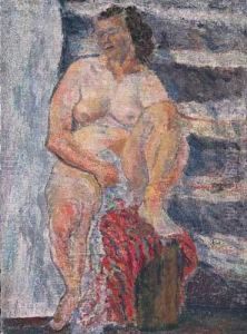 Akt Siedzacej Kobiety (na Odwrocie, Niewidocznym, Tez Akt). by Karol Larisch