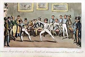 Fencing Jerrys admiration of Tom in an Assault with Mr OShaunessy at the rooms in St Jamess Street by I. Robert and George Cruikshank