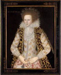 Portrait Of Elizabeth Honeywood,
 Three-quarter Length, Standing, Wearing A Rich Embroidered Dress, And 
Holding A Fan