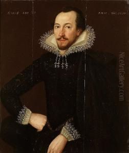 Portrait Of A Gentleman, Aged 
37, Half-length, In A Black Embroidered Doublet With A White Lace Collar
 And Cuffs, A Black Cloak Over His Left Shoulder And A Black Hat In His 
Right Hand