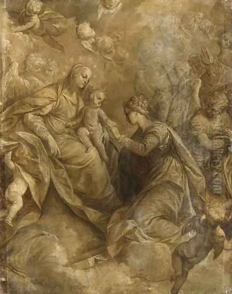 The Mystic Marriage of Saint Catherine of Alexandria, with angels and cherubim, en grisaille - view 1