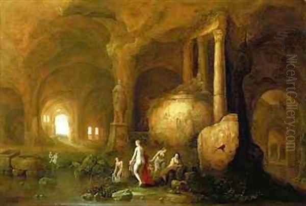 Nymphs Bathing by Classical Ruins - view 1