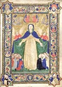Virgin of the Misericordia frontispiece from a book of the Scuola della Trinita dei Frati Teutonici by Cristoforo Cortese