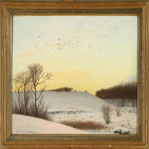 Winter Landscape Atsunset by Adolf Larsen