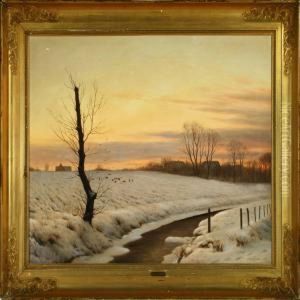 Winter Landscape With Astream by Adolf Larsen