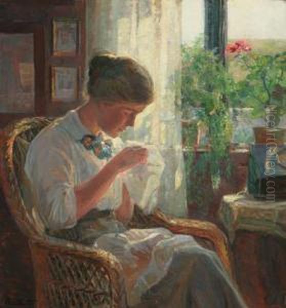 Lady Sewing By A Window - view 1