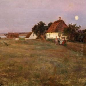 Children In A Field On A Summer Evening At Full Moon