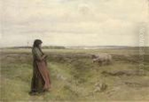 A Shepherdess Knitting - view 1