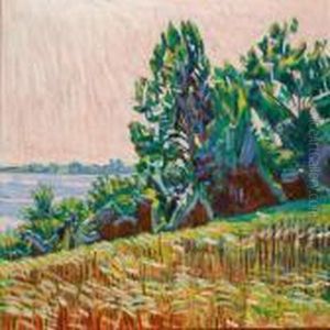 Traeraekker Ved Kimmerslev So by Niels Larsen Stevns