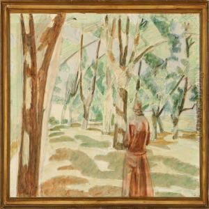 Strolling Woman In The Forest Of Nyso Manor by Niels Larsen Stevns