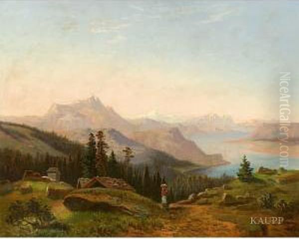 Alpine Gebirgslandschaft Mit See In Abendstimmung - view 1