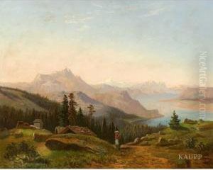 Alpine Gebirgslandschaft Mit See In Abendstimmung