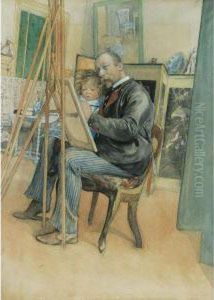Spegelbild Med Brita (mirror-image With Brita) by Carl Larsson