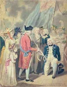 George III Presenting a Sword to Lord Howe by Isaac Cruikshank