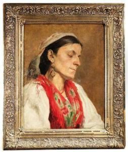 Portraitof A Lady Wearing A Traditional Costume. by Johann Larwin