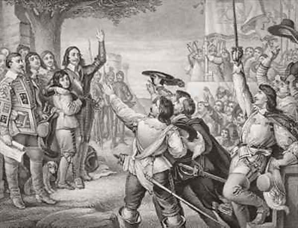Charles I 1600-49 erecting his standard at Nottingham in the opening scene of the Great Civil War on 25th August 1642 - view 1