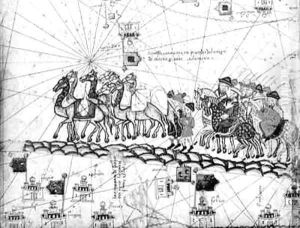 Ms Esp 20 panel 4 Caravans Crossing The Urals on the way to Cathay by Abraham Cresques