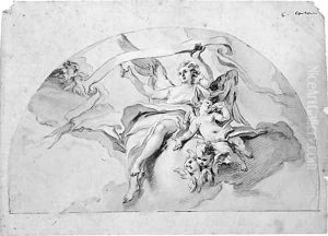 An angel holding a banner, attended by putti design for a lunette by Carlo Innocenzo Carlone