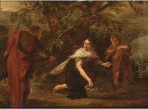 A Woman And Boy Gathering Wood by Pieter Lastman